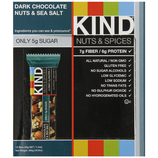 KIND Nuts & Spices Dark Chocolate Nuts & Sea Salt 1.4 Ounce 12 Count